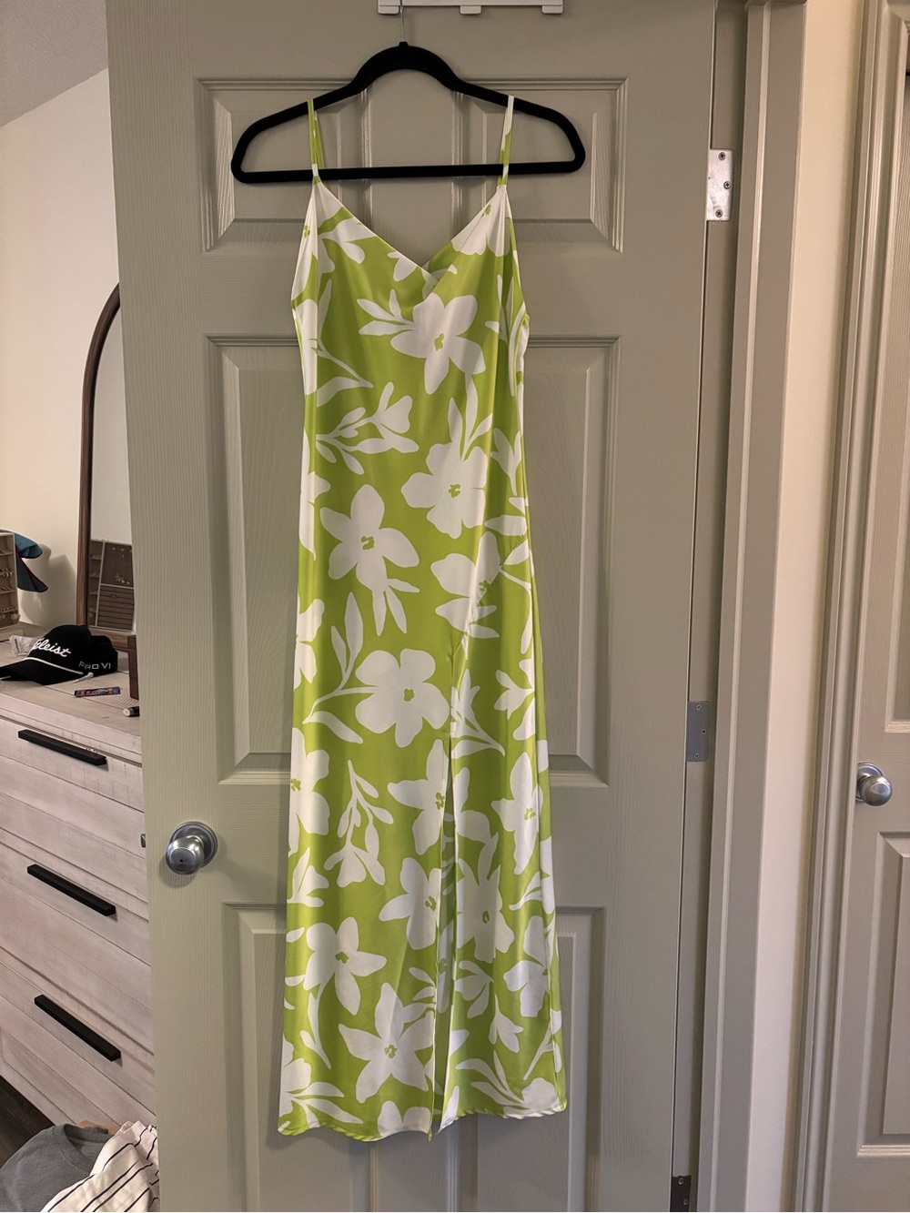 Lime Green Floral Slip Maxi Dress with Cowl Neck